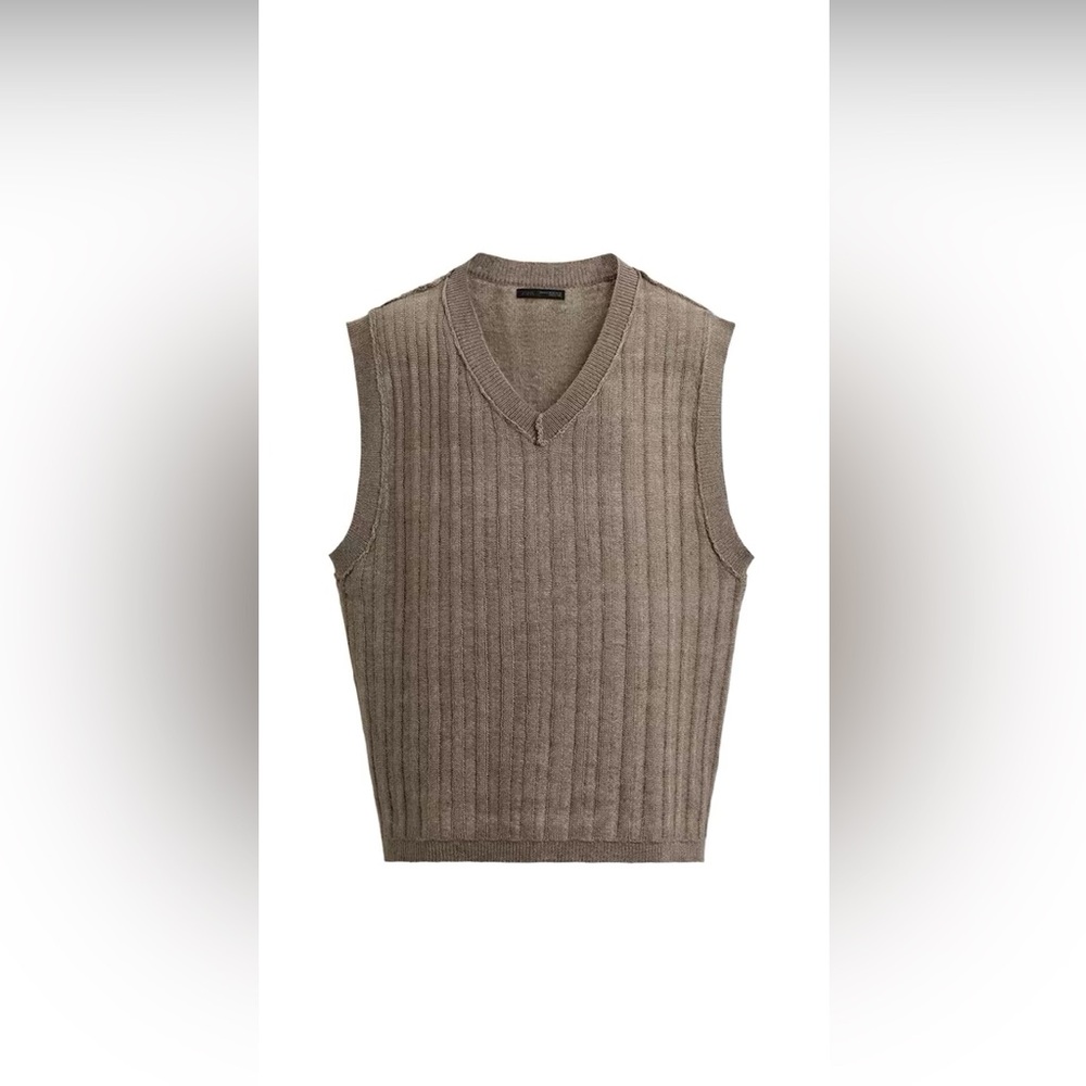 ZARA Sand Color Reversible Inside-out  Effect Knitted Sweater Vest L/XL